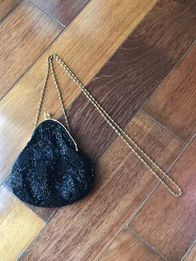 Black Beaded Evening Crossbody Bag